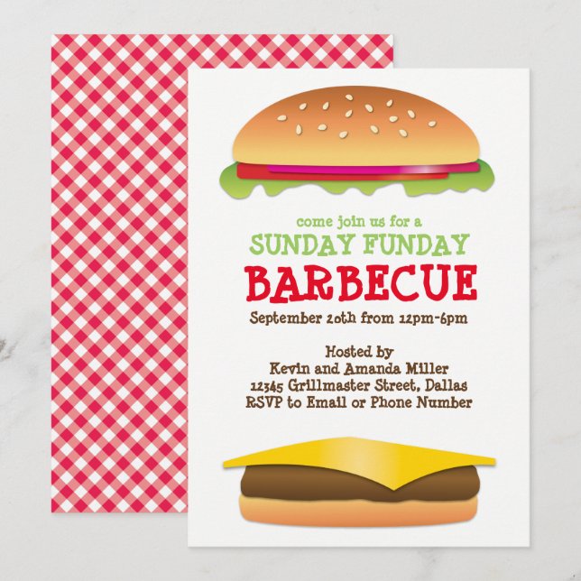 Sunday Funday BBQ Cheeseburger Invitation (Front/Back)