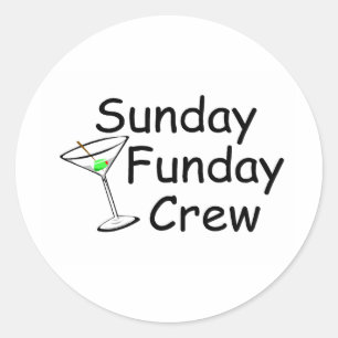 Sunday Funday Crew Martini Classic Round Sticker