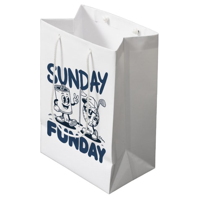 Sunday Funday Golf Funny Golfing Golfers Retro Medium Gift Bag (Front Angled)