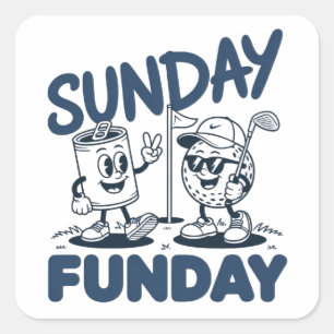 Sunday Funday Golf Funny Golfing Golfers Retro Square Sticker
