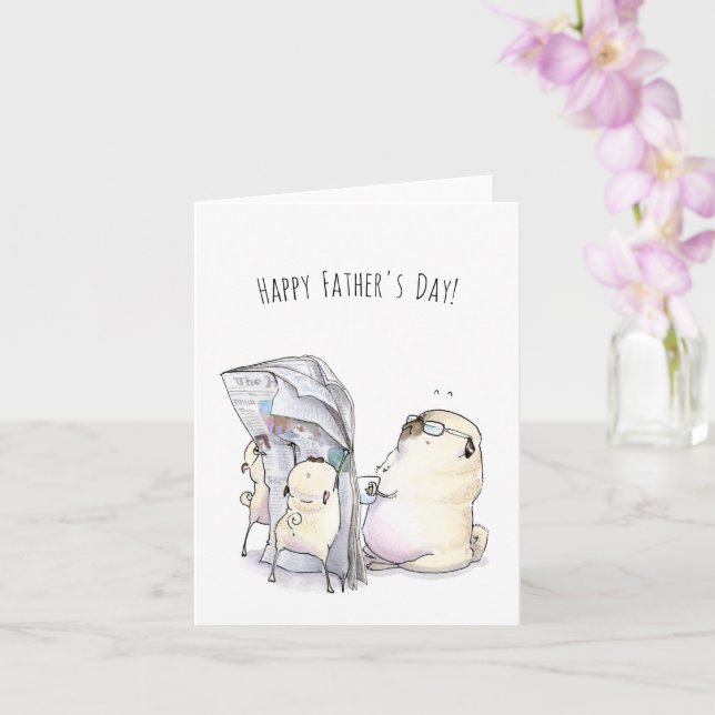 Sunday Paper funny pug Father's Day card (Orchid)