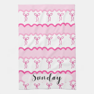 Sunday Pink Bows & Waves Kitchen Towel -