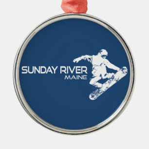 Sunday River Maine Snowboarder Metal Tree Decoration