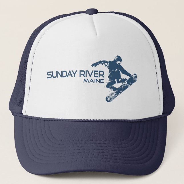 Sunday River Maine Snowboarder Trucker Hat (Front)
