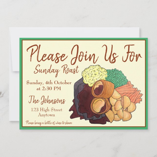 Sunday Roast Dinner Party UK Britain British Food  Invitation (Front)