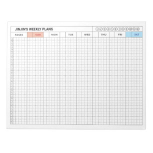 SUNDAY Start Weekly Plan Minimalist GRID Format Notepad