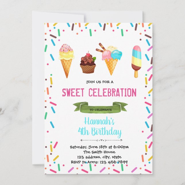 Sunday sundae party birthday invitation (Front)