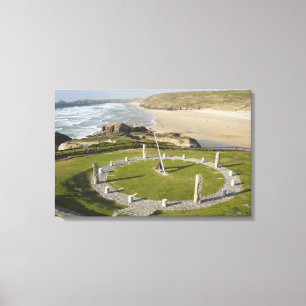 Sundial and Perran Beach, Perranporth, Cornwall, Canvas Print