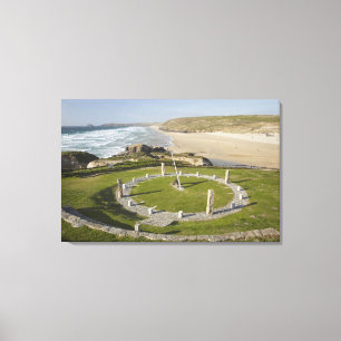 Sundial and Perran Beach, Perranporth, Cornwall, Canvas Print