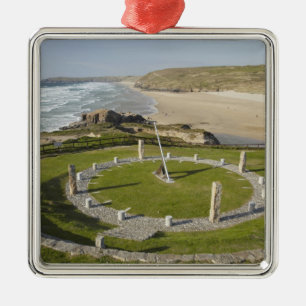Sundial and Perran Beach, Perranporth, Cornwall, Metal Tree Decoration
