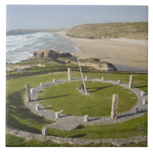 Sundial and Perran Beach, Perranporth, Cornwall, Tile