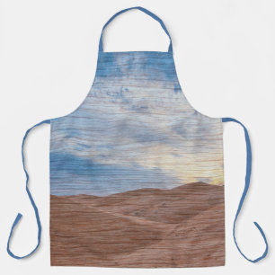 Sundown Over Sand Dunes On Wood Grain Photo  Apron
