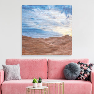 Sundown Over Sand Dunes On Wood Grain Photo  Canvas Print