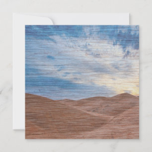 Sundown Over Sand Dunes On Wood Grain Photo  Card
