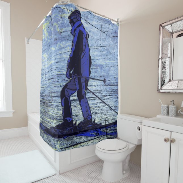 Sundown Skier Shower Curtain (In Situ)