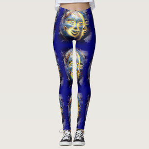 sunface moon face dark blue leggings