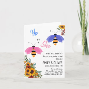 Sunflowe bee bird boy or girl gender reveal party invitation