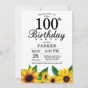 Sunflower 100th Birthday Invitation