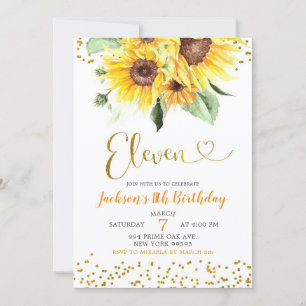Sunflower 11th Birthday Invitation