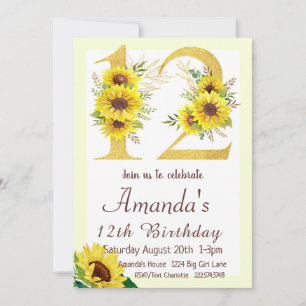 Sunflower 12th Birthday  Invitation