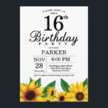Sunflower 16th Birthday Invitation<br><div class="desc">Sunflower 16th Birthday Invitation. Floral Flowers and White Background. Country Vintage Retro. Kids Girl Birthday. 12th 13th 15th 16th 18th 20th 21st 30th 40th 50th 60th 70th 80th 90th 100th, any ages. Printable Digital. For further customisation, please click the "Customise it" button and use our design tool to modify this...</div>