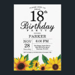 Sunflower 18th Birthday Invitation<br><div class="desc">Sunflower 18th Birthday Invitation. Floral Flowers and White Background. Country Vintage Retro. Women Birthday. 12th 13th 15th 16th 18th 20th 21st 30th 40th 50th 60th 70th 80th 90th 100th, any ages. Printable Digital. For further customisation, please click the "Customise it" button and use our design tool to modify this template....</div>