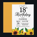 Sunflower 18th Birthday Invitation<br><div class="desc">Sunflower 18th Birthday Invitation. Floral Flowers and White Background. Country Vintage Retro. Women Birthday. 12th 13th 15th 16th 18th 20th 21st 30th 40th 50th 60th 70th 80th 90th 100th, any ages. Printable Digital. For further customisation, please click the "Customise it" button and use our design tool to modify this template....</div>