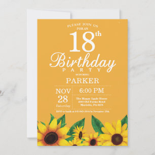 Sunflower 18th Birthday Invitation