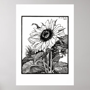 Sunflower (1919) Vintage Woodcut by Julie de Graag Poster