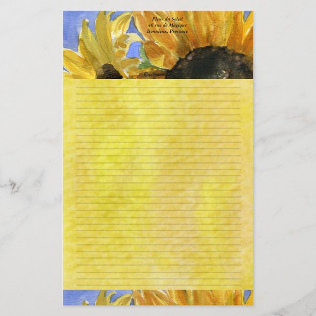 Sunflower 1 Watercolor Personalised Stationary Stationery (Front)