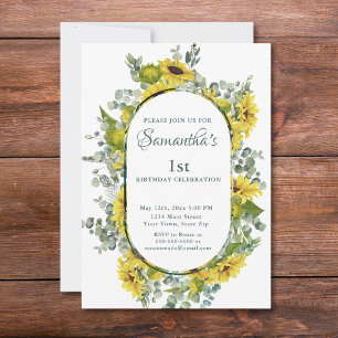 Sunflower 1st Birthday  Invitation