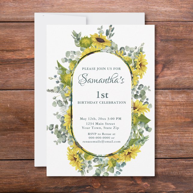 Sunflower 1st Birthday  Invitation (Creator Uploaded)