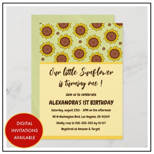 Sunflower 1st birthday invitations cute modern (sunflower-1st-birthday-invitations-cute-modern-1)