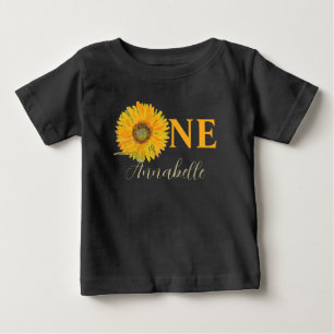 Sunflower 1st Birthday Watercolor Yellow Baby T-Shirt