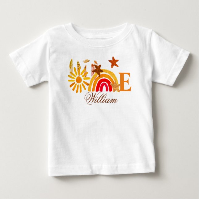 Sunflower 1st Birthday Watercolor Yellow Sun Baby T-Shirt (Front)