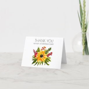 Sunflower 1st First Birthday Party Thank you Card