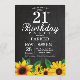 Sunflower 21st Birthday Invitation