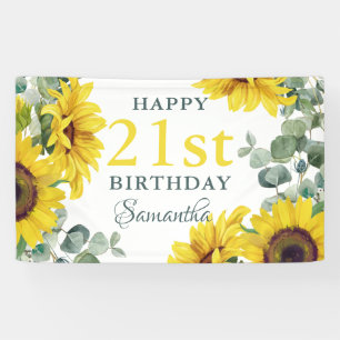 Sunflower 21st Birthday Party Banner