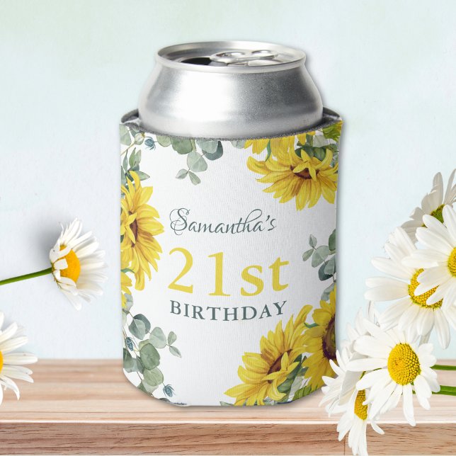 Sunflower 21st Birthday Party Can Cooler (Creator Uploaded)