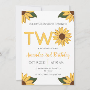 Sunflower 2nd Birthday invitation