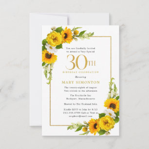 Sunflower 30th Summer Birthday Party Invitation