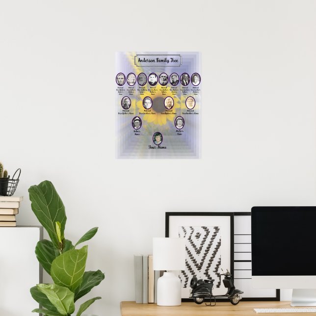 Sunflower 3D Design Large Oval Ancestor Photos Poster (Home Office)