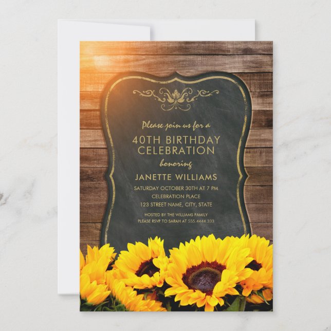 Sunflower 40th Birthday Party Rustic Fall Invitation (Front)