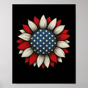 Sunflower 4th Of July American Flag Women Men Amer Poster