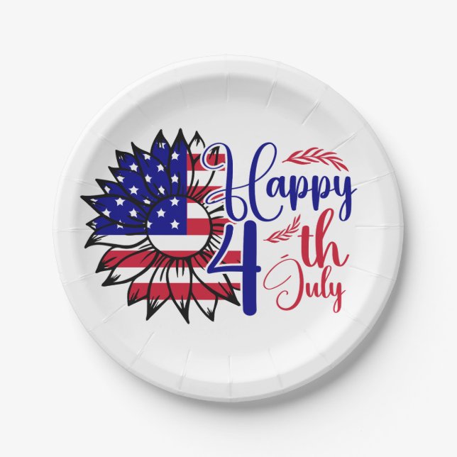 Sunflower 4th of July  Paper Plate (Front)