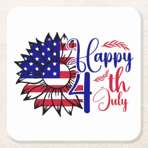Sunflower 4th of July Square Paper Coaster
