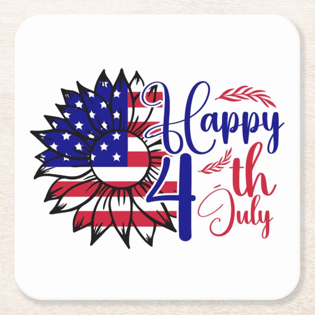 Sunflower 4th of July  Square Paper Coaster (Front)