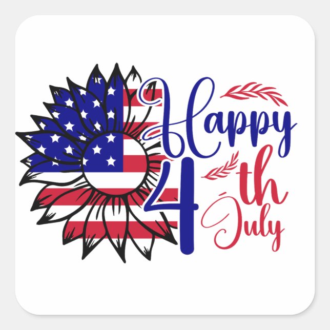 Sunflower 4th of July  Square Sticker (Front)
