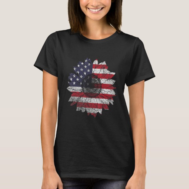 Sunflower 4th Of July  Women American Flag Patriot T-Shirt (Front)