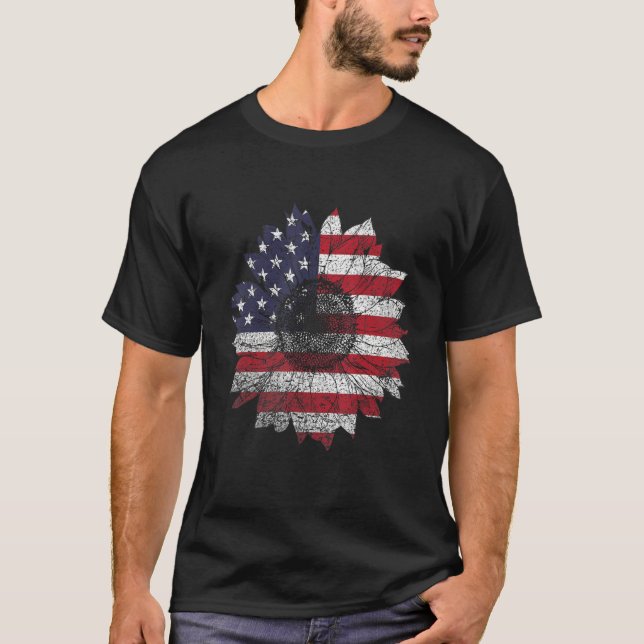 Sunflower 4th Of July  Women American Flag Patriot T-Shirt (Front)